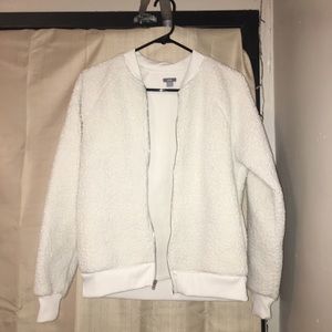 aerie white teddy sherpa fleece zip-up jacket
